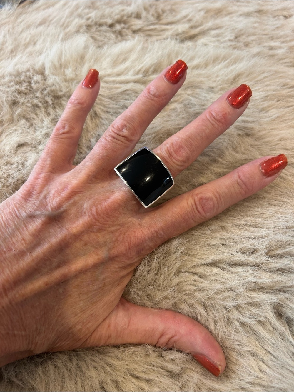 Modern Black Square Statement Ring with Silver Frame